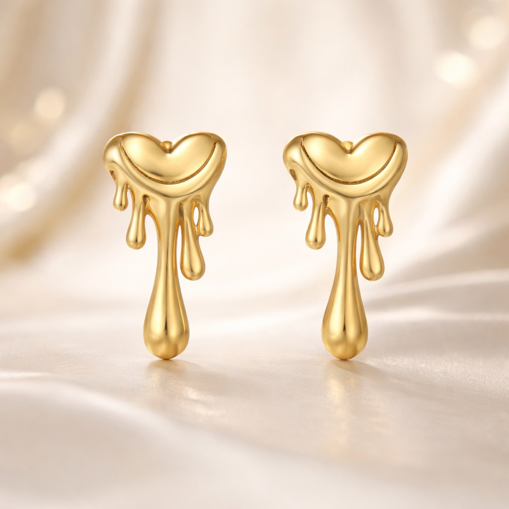 Molten Heart Drip Stud Earrings