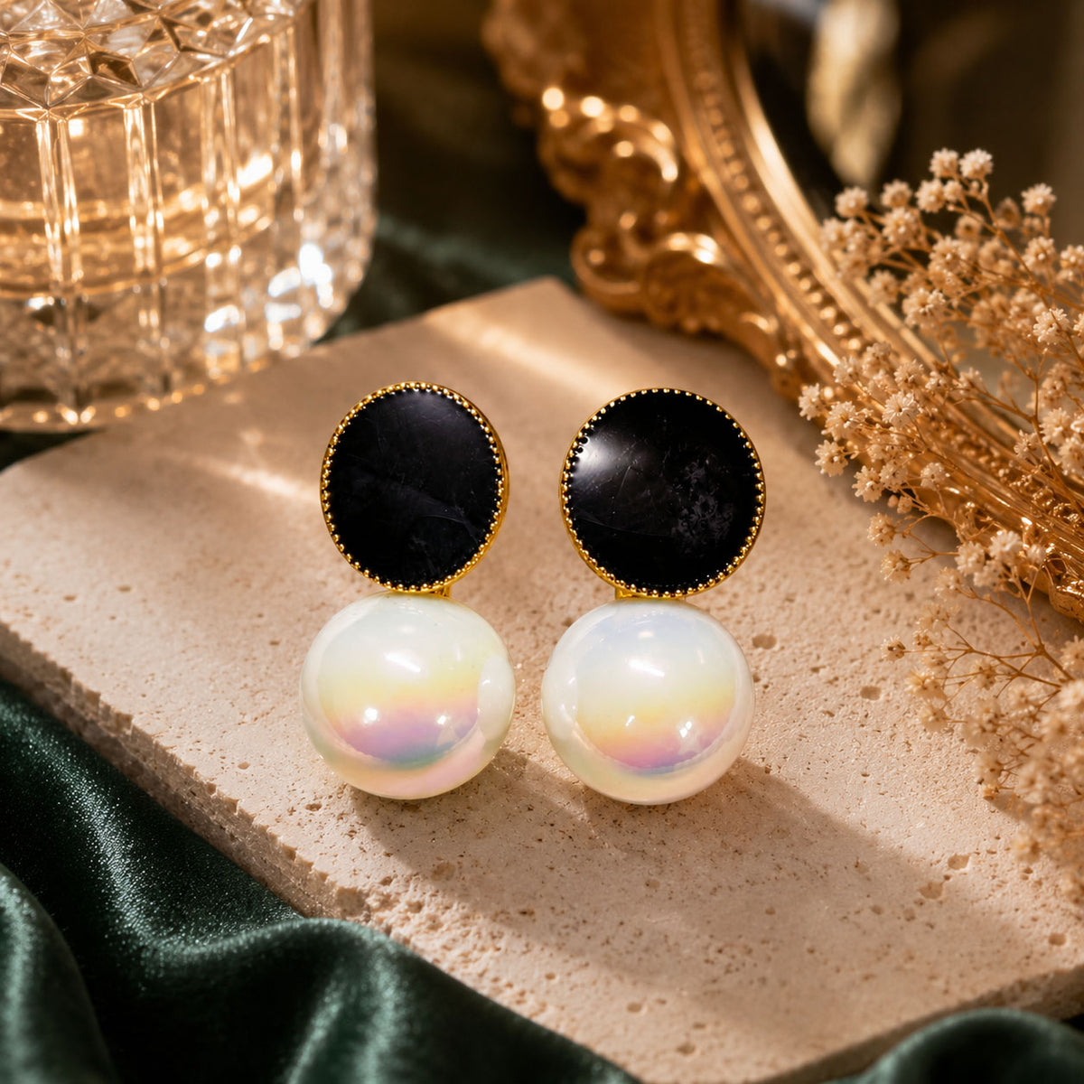 Onyx Pearl Earrings