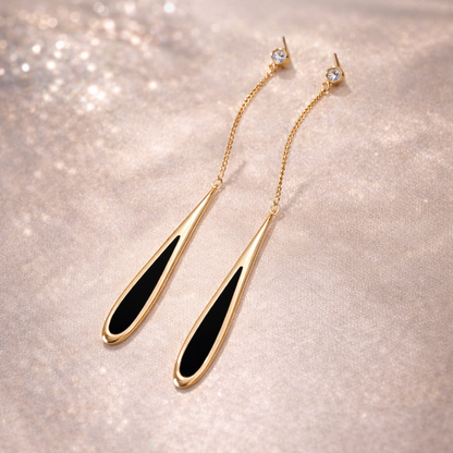 Onyx Drop Chain Earrings