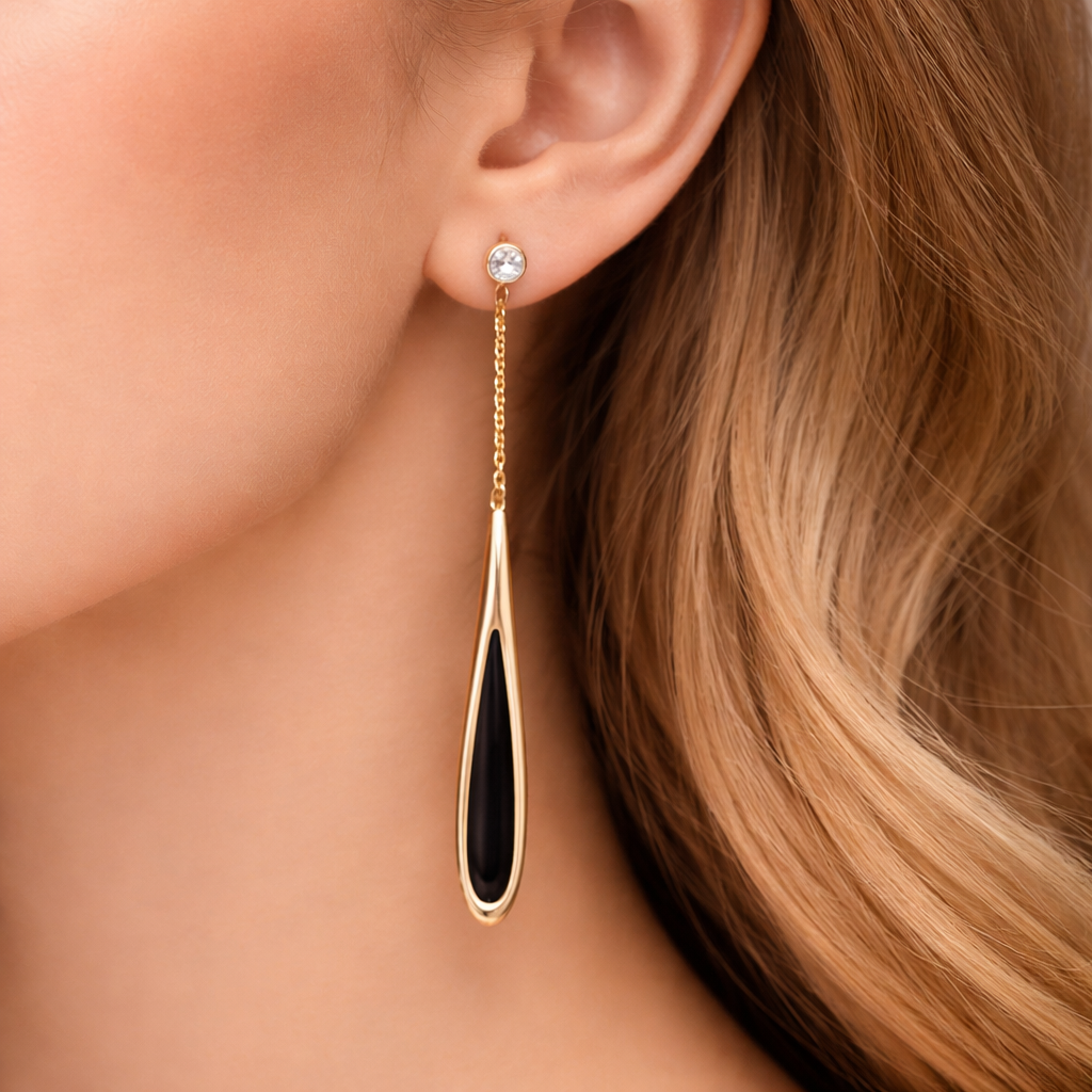 Onyx Drop Chain Earrings