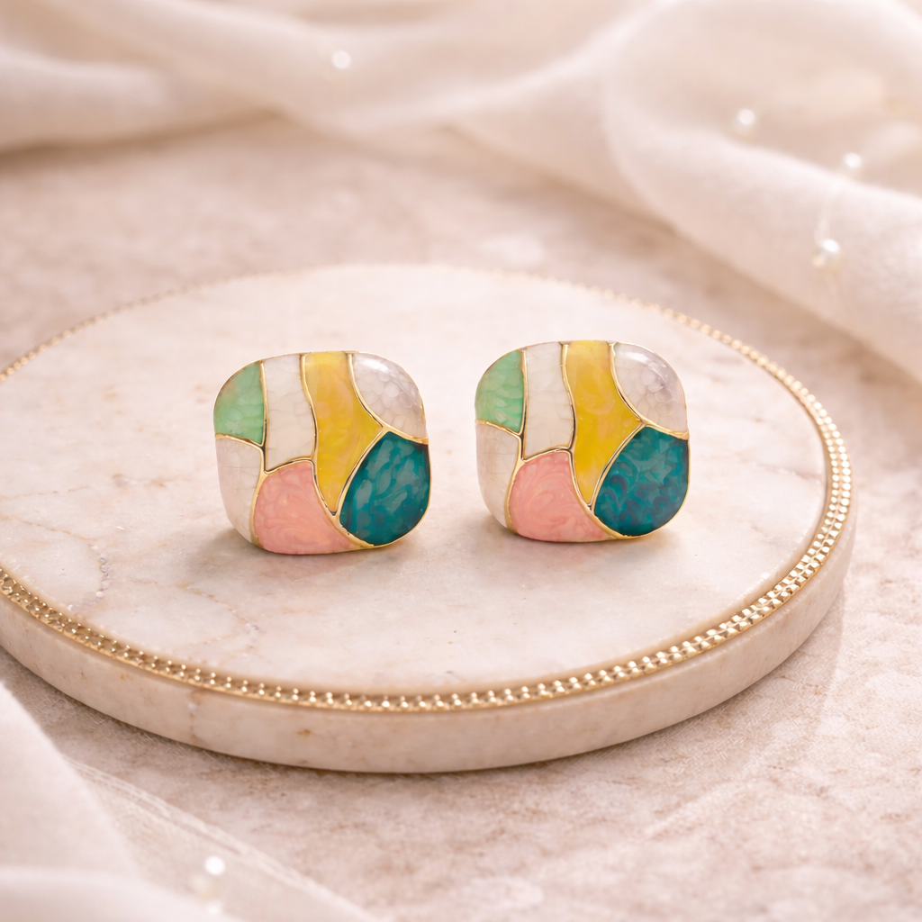 Pastel Mosaic Enamel Stud Earrings