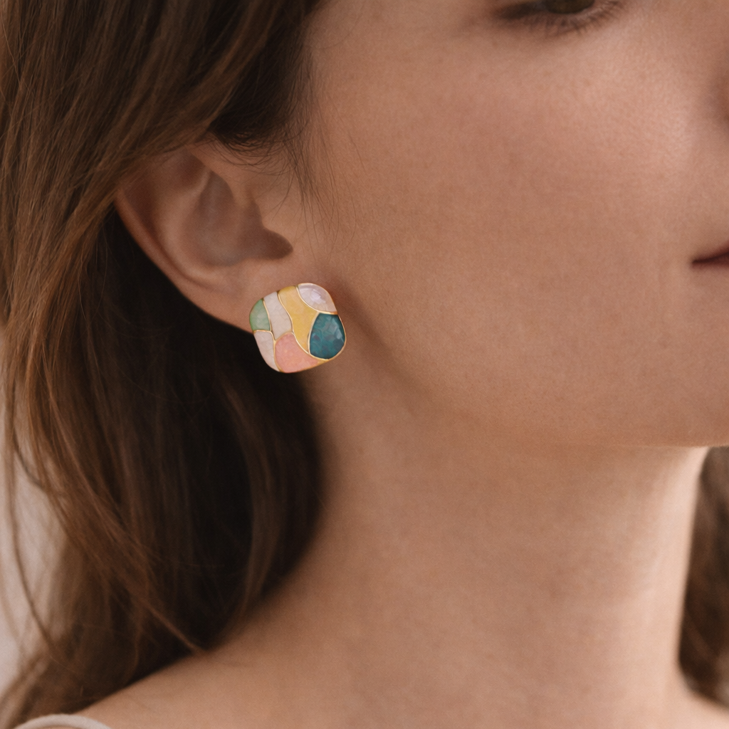 Pastel Mosaic Enamel Stud Earrings