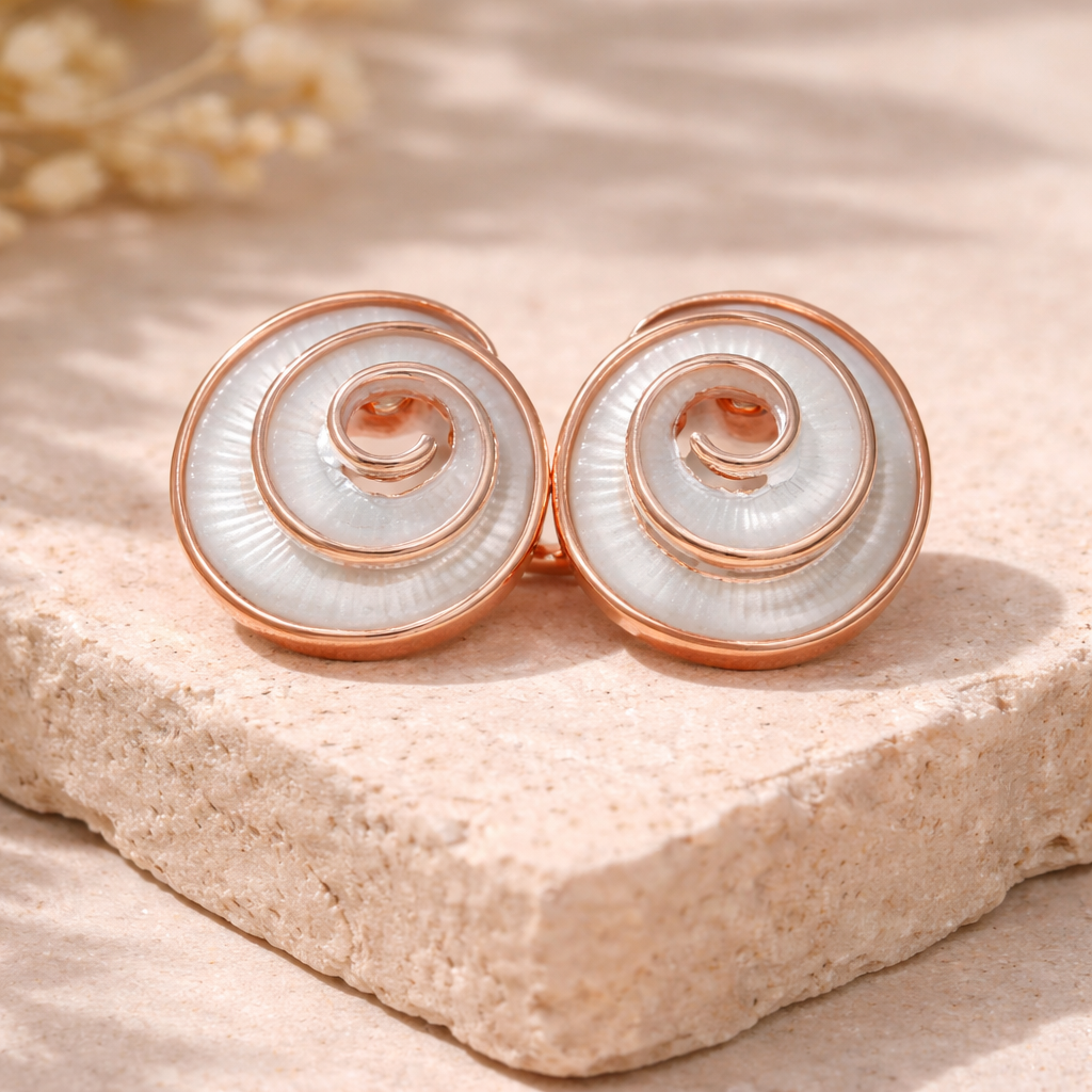 Pearl Swirl Rose Gold Stud Earrings