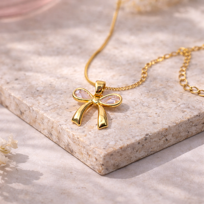 Rose Bow Charm Necklace