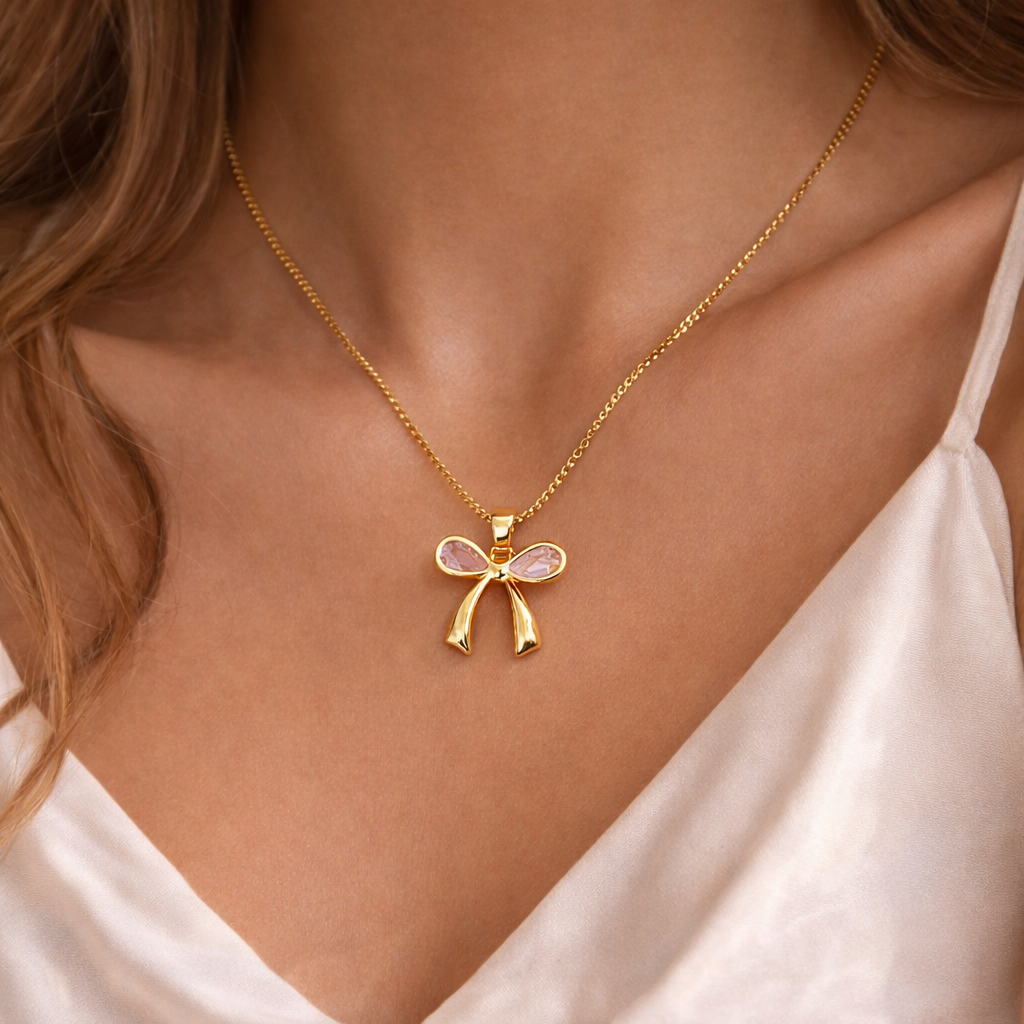 Rose Bow Charm Necklace