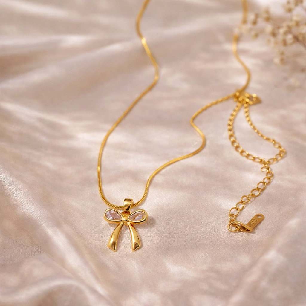Rose Bow Charm Necklace
