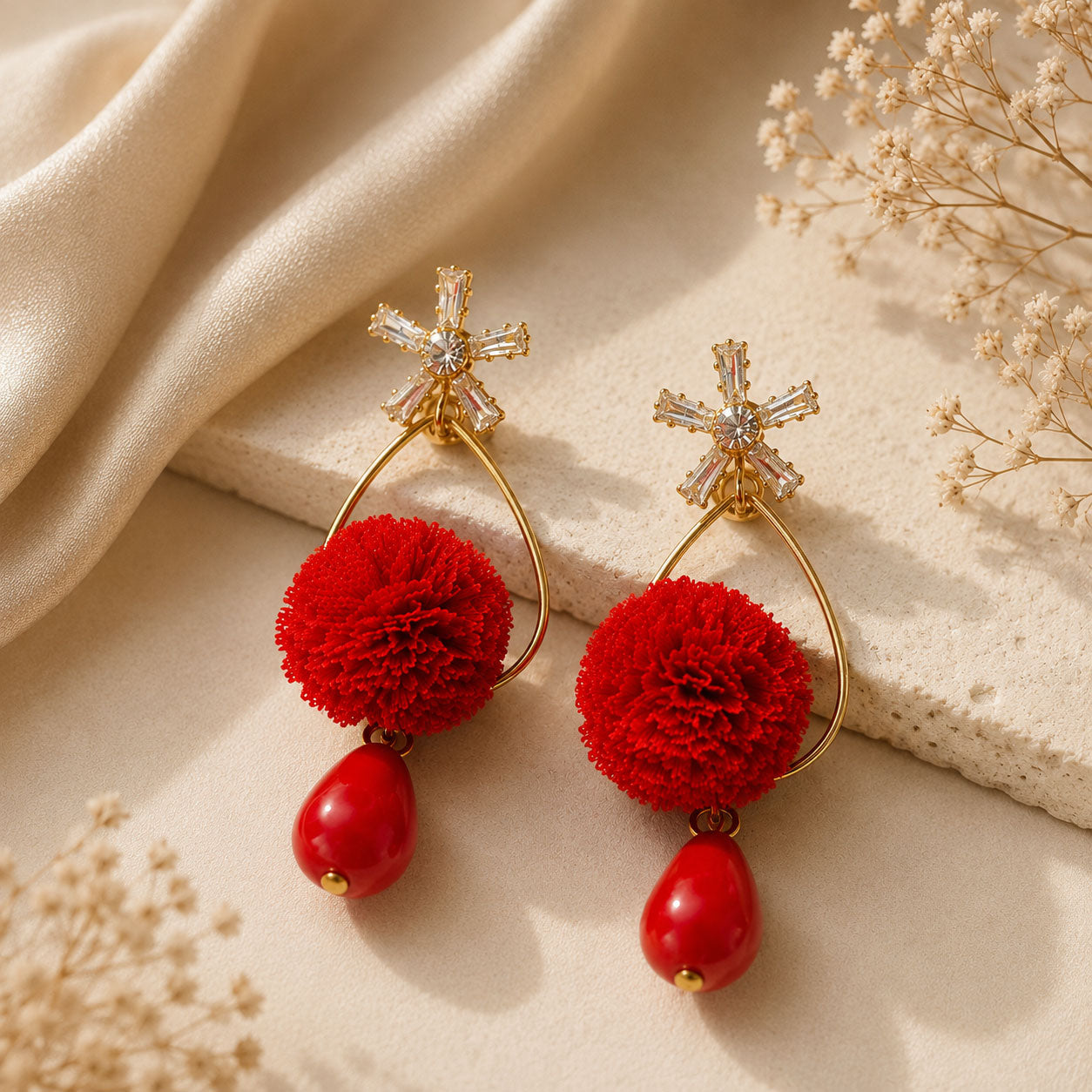 Scarlet Bloom Drop Earrings