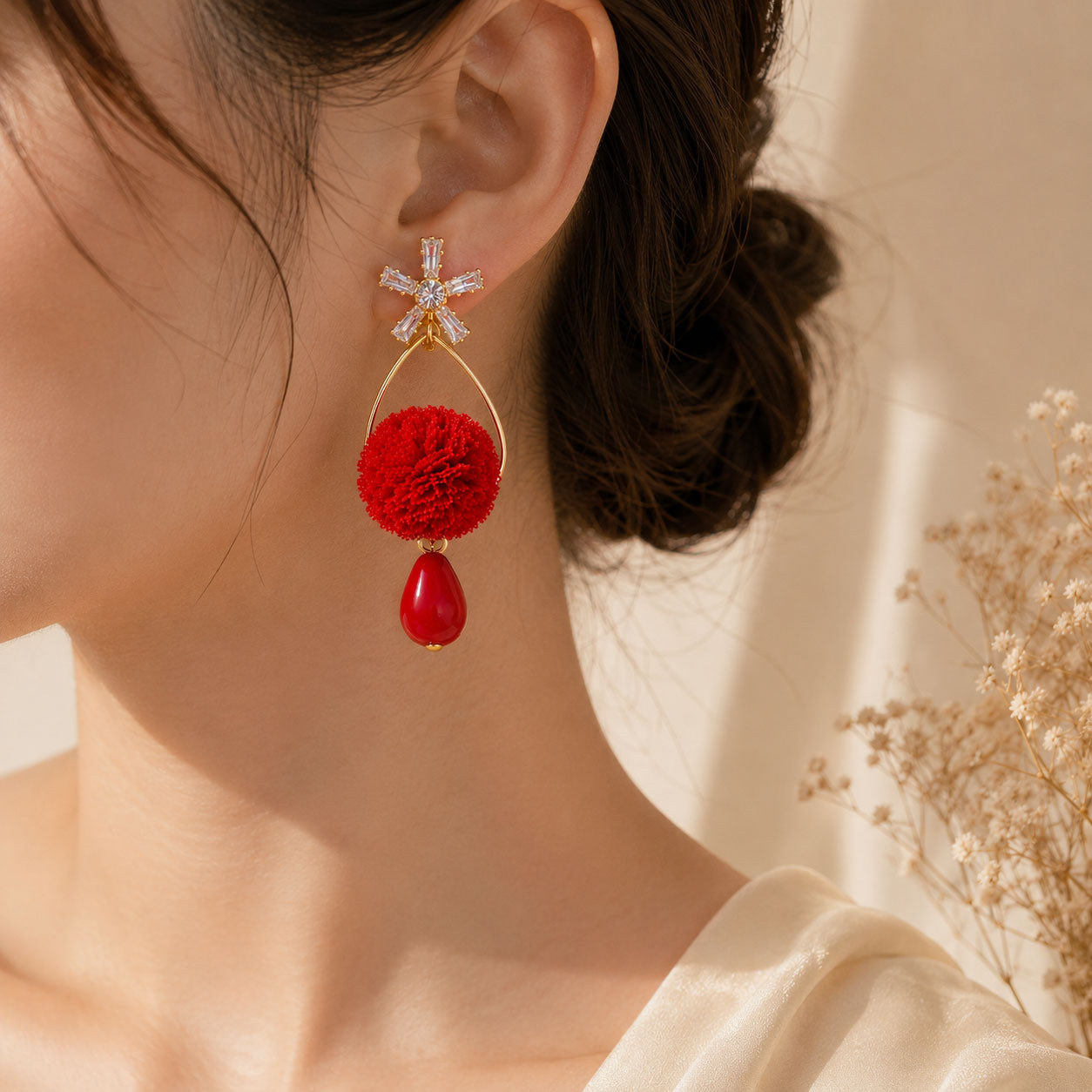 Scarlet Bloom Drop Earrings
