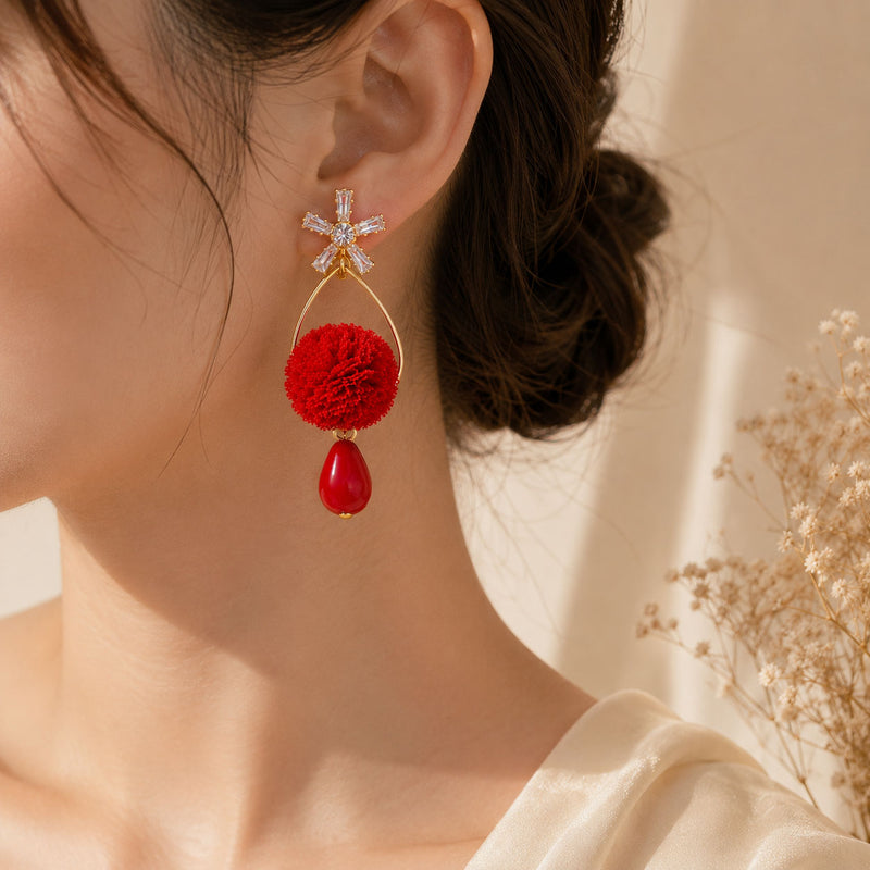 Scarlet Bloom Drop Earrings