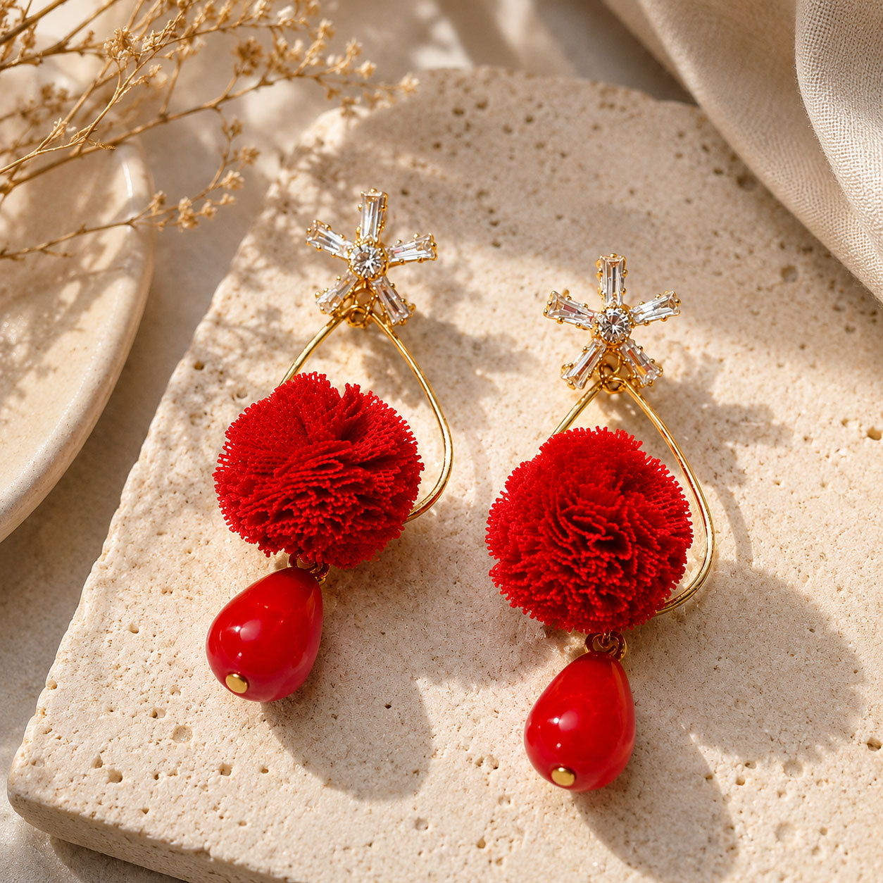 Scarlet Bloom Drop Earrings