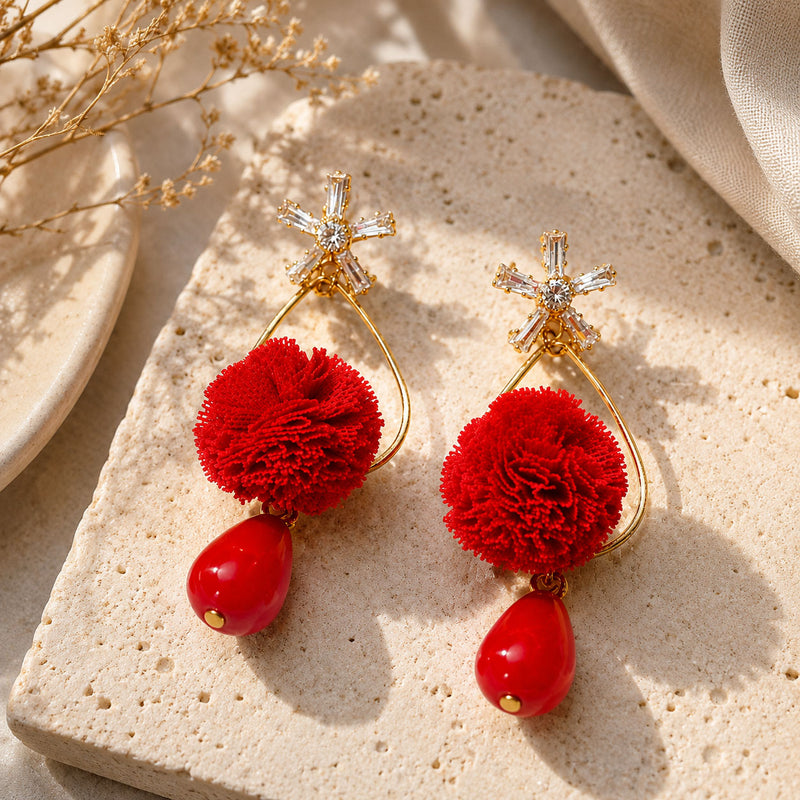 Scarlet Bloom Drop Earrings