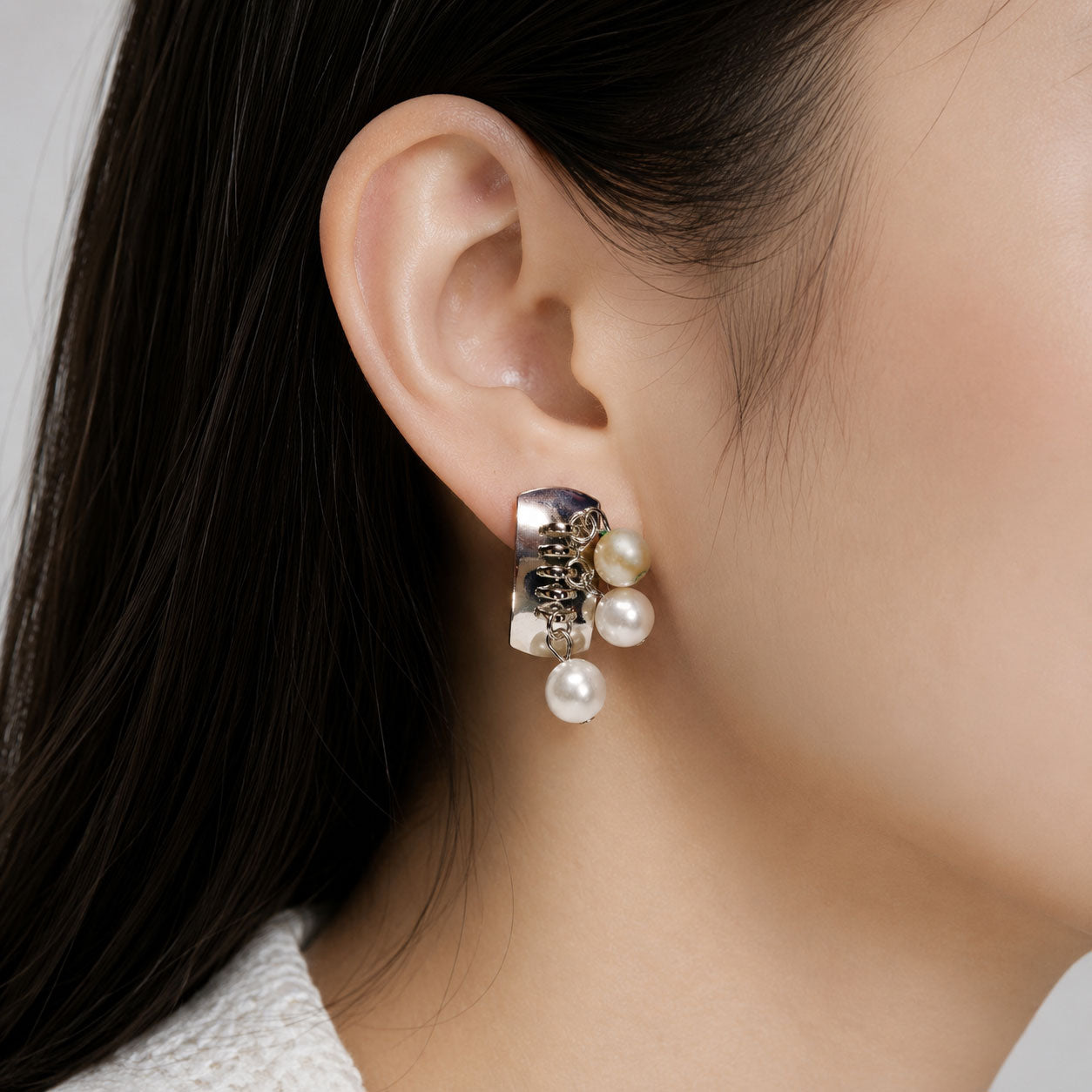 Silver Pearl Cascade Studs