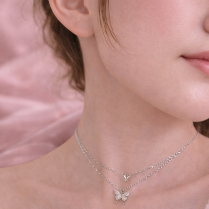Silver Flutter Butterfly Layered Necklace