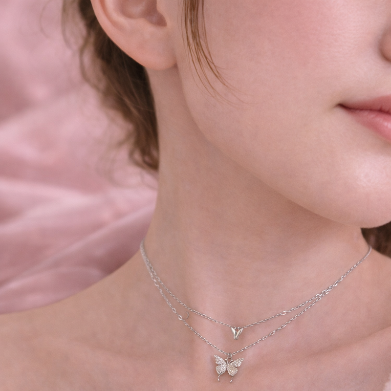 Silver Flutter Butterfly Layered Necklace