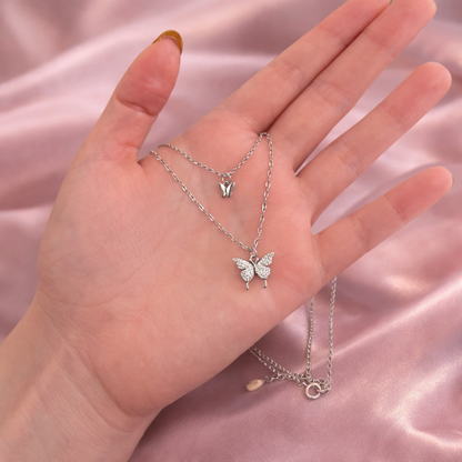 Silver Flutter Butterfly Layered Necklace
