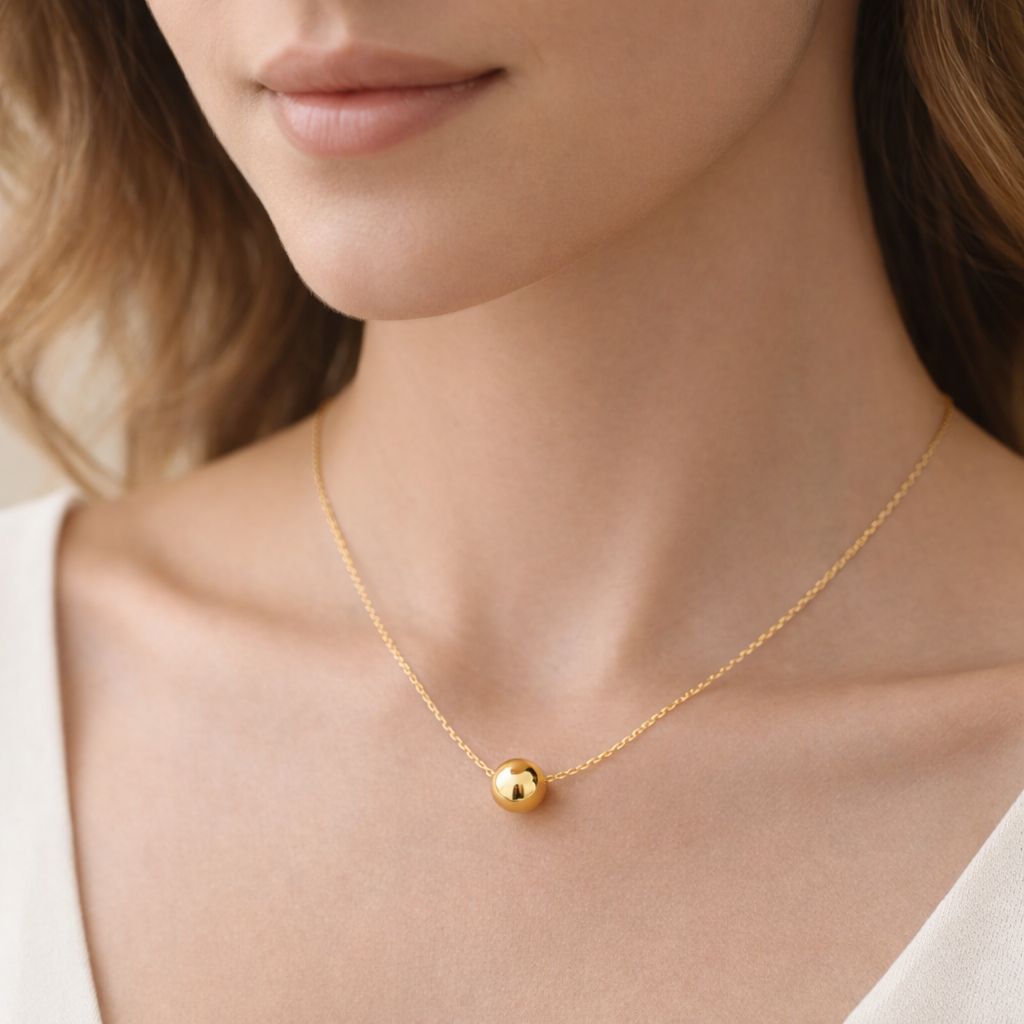 Solitaire Sphere Gold Necklace