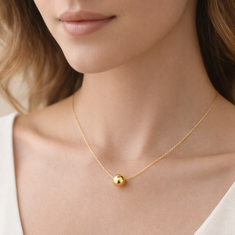 Solitaire Sphere Gold Necklace