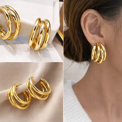Triple Loop Gold Hoop Earrings