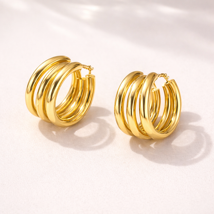 Triple Loop Gold Hoop Earrings