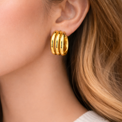 Triple Loop Gold Hoop Earrings