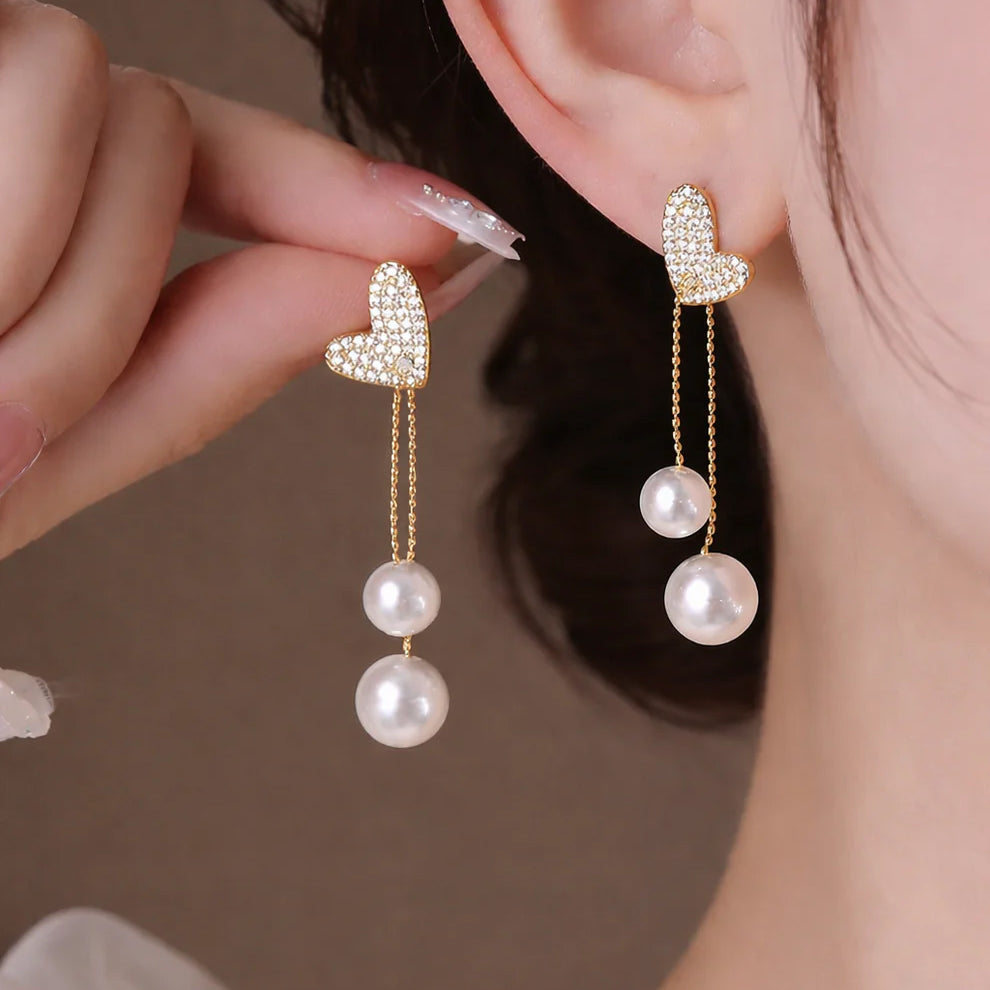 Luna Heart Pearl Drop Earrings
