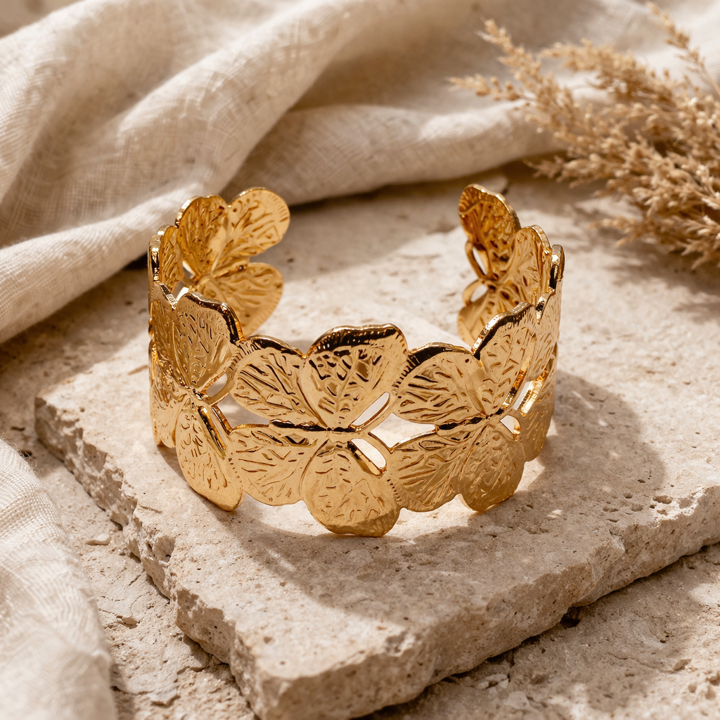 Golden Floral Link Cuff Bracelet