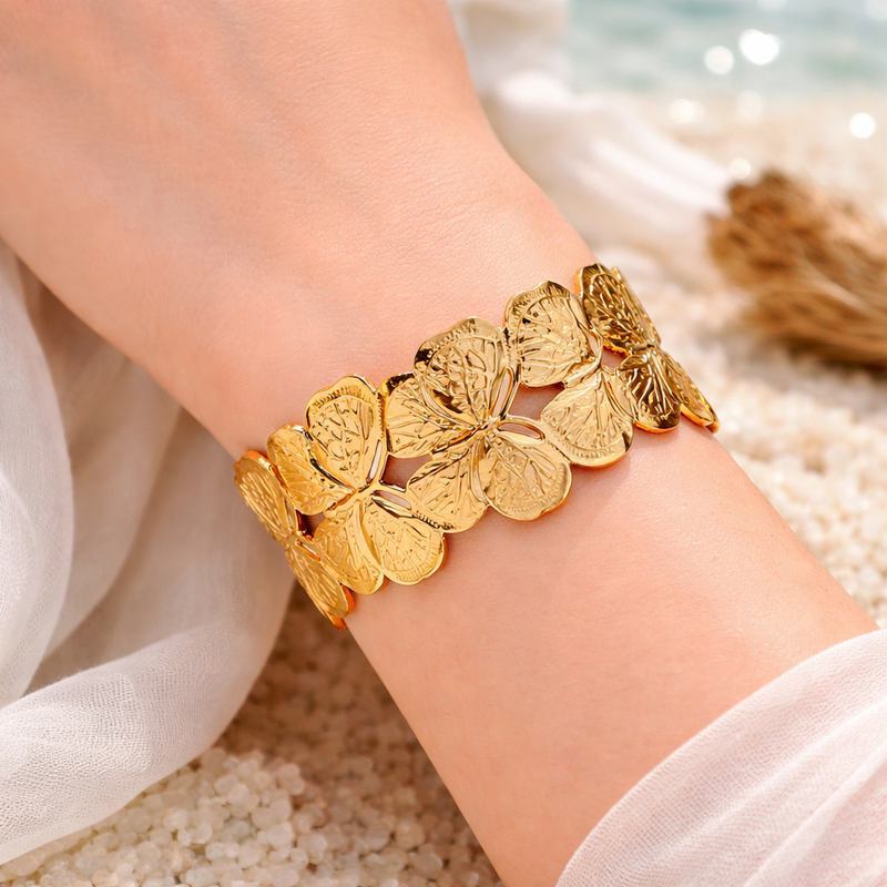 Golden Floral Link Cuff Bracelet